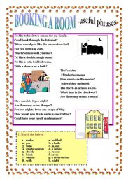 English Worksheet: BOOKING A ROOM - useful phrases.