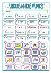 English Worksheet: FURNITURE AND HOME APPLIANCES: matching activity