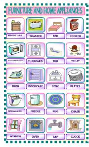 English Worksheet: FURNITURE AND HOME APPLIANCES PICTIONARY