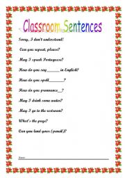 English worksheet: Classroom Sentences