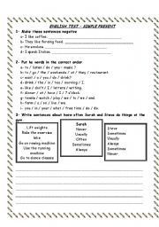 English Worksheet: SIMPLE PRESENT - TEST