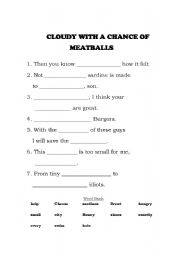 English Worksheets Cloudy With A Chance Of Meatballs Worksheet
