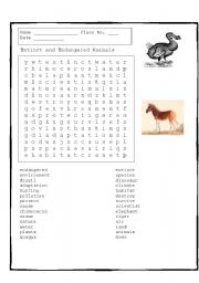 Extinct and Endangered Animals Word Search