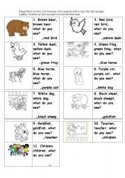 English Worksheet: Brown Bear Retell Popsicle Stick puppets