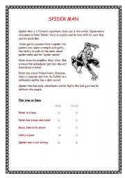 English Worksheet: SPIDERMAN READING