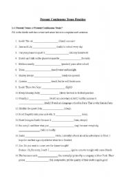 English Worksheet: Present Continuous Tense Worksheet