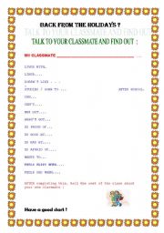 English Worksheet: First day of class, new classmates