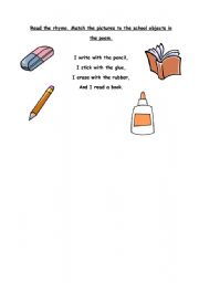 English worksheet: school objects rhyme