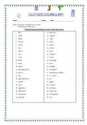 English worksheet: CLOTHES VOCABULARY