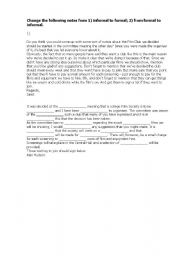 English Worksheet: change formal to informal