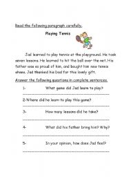 English Worksheet: Reading Comprehension