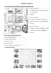 English Worksheet: DIRECTIONS AND PLACES IN TOWN