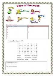 English Worksheet: days of the week