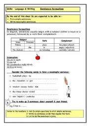 English Worksheet: sentence formation