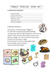 English Worksheet: there is and there are  food