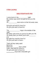 English worksheet: GIRLS WANT TO HAVE FUN