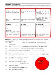 English Worksheet: Confusables: to dislike / to hate / to detest / to despise / to disdain / to abhor / to loathe / to abominate