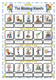 English Worksheet: ACTION VERBS - THE MISSING VOWELS - # 4