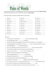 English Worksheet: Pairs of words