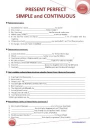English Worksheet: PRESENT PERFECT SIMPLE and CONTINUOUS