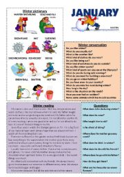 English Worksheet: January set 1/12 (talk, read, discuss)