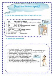 English Worksheet: direct and indirect speech.part 2 