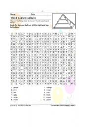 English Worksheet: WORDSEARCH: FIND THE COLOURS