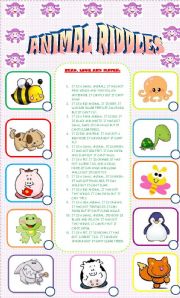 English Worksheet: ANIMAL RIDDLES: matching activity