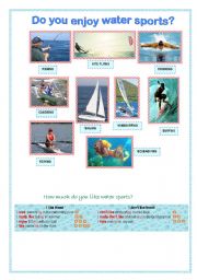 English Worksheet: do you enjoy water sports? (presentation)