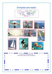 English worksheet: do you enjoy water sports? (matching activity and production)