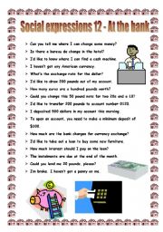 English Worksheet: Social expressions 12 - at the bank