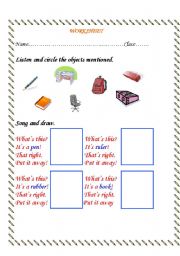 English worksheet: worksheet( school objetcs)
