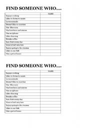 English worksheet: Find someone who