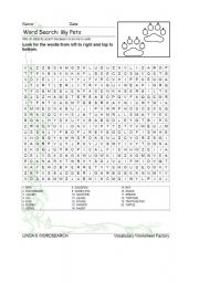 English Worksheet: WORDSEARCH: MY PETS