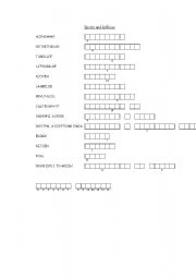 English Worksheet: Sports and hobbies word jumble