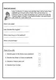 English Worksheet: Reading Comprehension