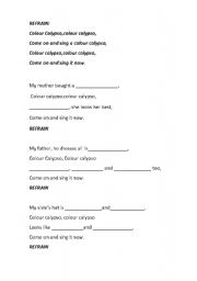 English Worksheet: the song -Colour Calipso