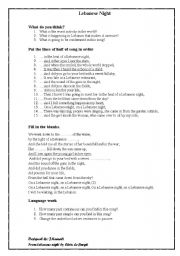 English Worksheet: past continuous Lebanese night