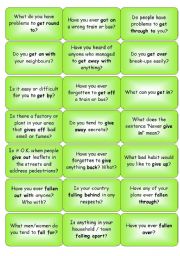 Phrasal Verbs - question cards - ESL worksheet by Petpet