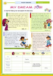 English Worksheet: My Dream Job - Reading leading to Writing series  for Upper elementary students   (1st 45 minute-lesson)