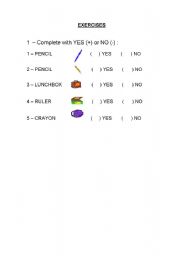 English Worksheet: school objects