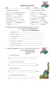 English Worksheet: past simple verb be