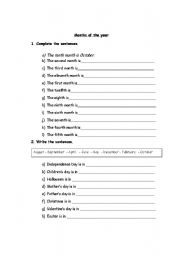 English worksheet: Months of the year and ordinal numbers_exercises