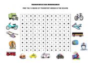 English Worksheet: TRANSPORTATION WORDSEARCH