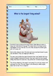 English Worksheet: What is the largest living animal (color)