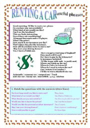 English Worksheet: RENTING A CAR -  useful phrases