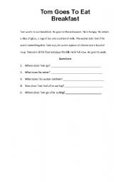 English Worksheet: Tom Goes To Eat Breakfast