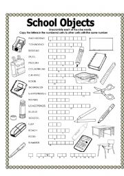 English Worksheet: Double puzzle (school objects)