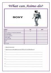 English worksheet: What can Sony´s Asimo do? Video worksheet