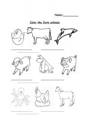 English worksheet: Color the farm animal